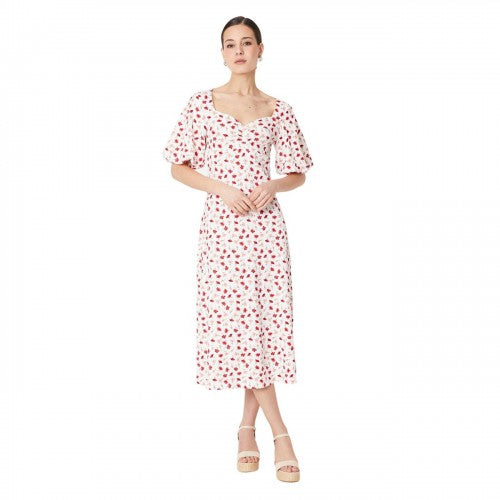 Front - Dorothy Perkins Womens/Ladies Ditsy Print Ruched Front Puff Sleeve Midi Dress