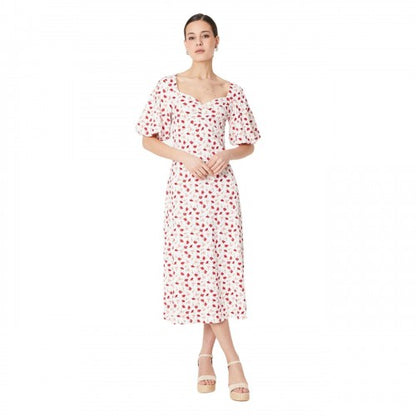 Front - Dorothy Perkins Womens/Ladies Ditsy Print Ruched Front Puff Sleeve Midi Dress