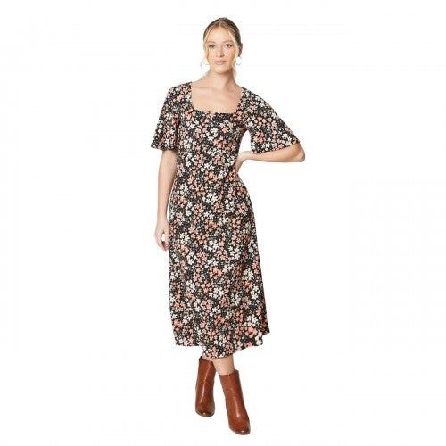 Front - Dorothy Perkins Womens/Ladies Ditsy Print Square Neck Flutter Midi Dress