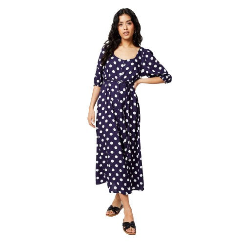 Front - Dorothy Perkins Womens/Ladies Polka Dot Button Through Petite Midi Dress