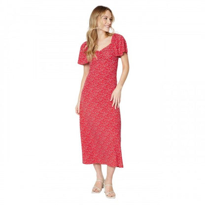Front - Dorothy Perkins Womens/Ladies Abstract Ruched Flutter Midi Dress