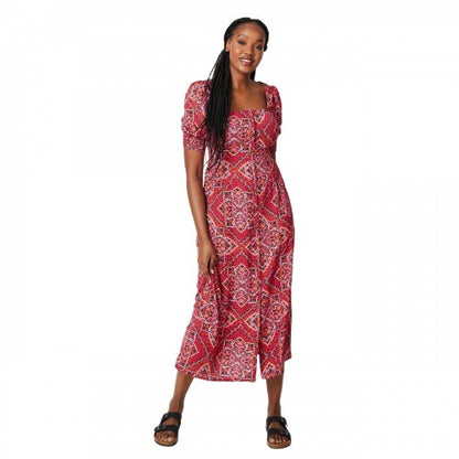 Front - Dorothy Perkins Womens/Ladies Tile Print Shirred Cuff Midi Dress