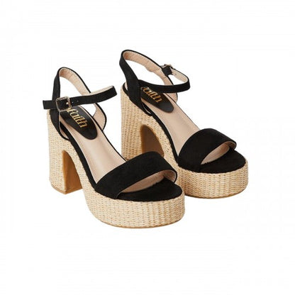 Front - Faith Womens/Ladies Cindy Raffia Platform High Block Heel Sandals