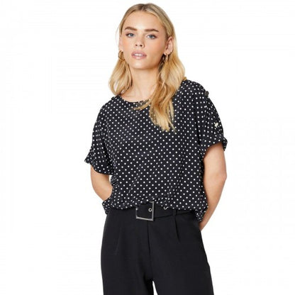 Front - Dorothy Perkins Womens/Ladies Spotted Button Detail Petite Roll Sleeve Blouse