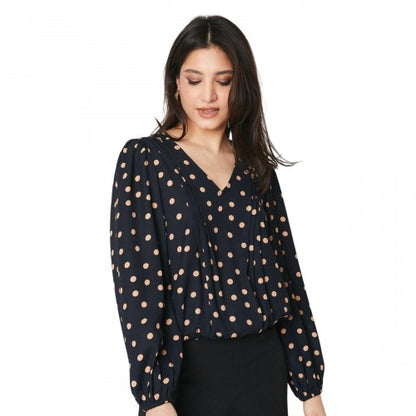 Front - Dorothy Perkins Womens/Ladies Polka Dot V Neck Long-Sleeved Blouse