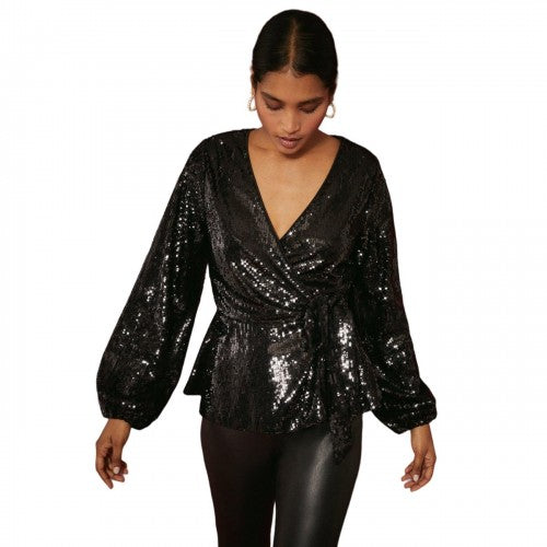 Front - Dorothy Perkins Womens/Ladies Sequin Wrap Long-Sleeved Blouse
