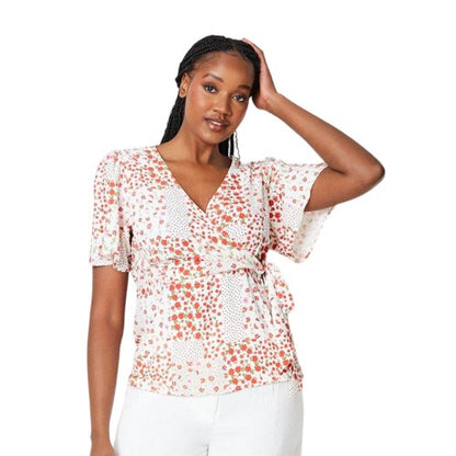 Front - Dorothy Perkins Womens/Ladies Ditsy Print Wrap Short-Sleeved Blouse
