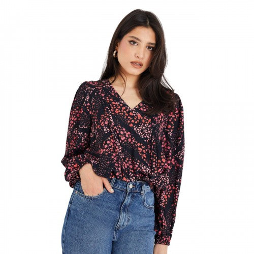 Front - Dorothy Perkins Womens/Ladies Floral Pleated Long-Sleeved Blouse
