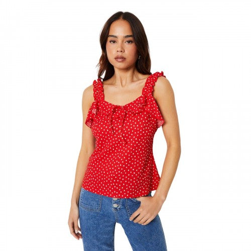 Front - Dorothy Perkins Womens/Ladies Polka Dot Frill Detail Petite Tank Top