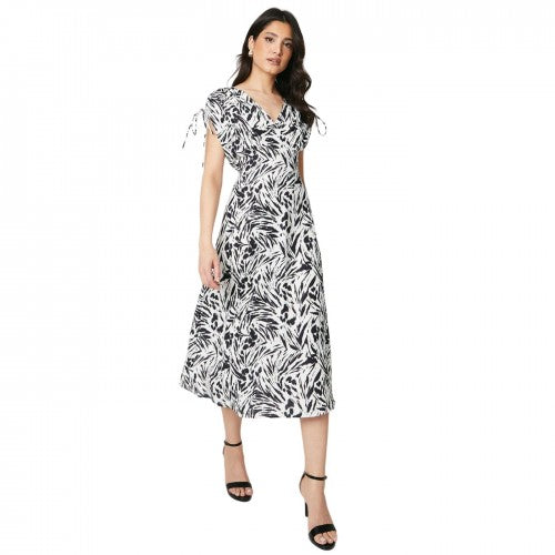 Front - Dorothy Perkins Womens/Ladies Abstract V Neck Ruched Midi Dress