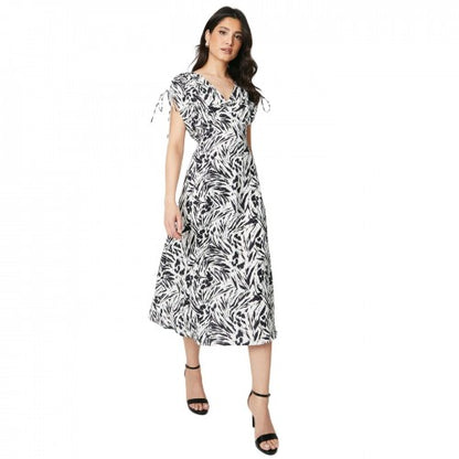 Front - Dorothy Perkins Womens/Ladies Abstract V Neck Ruched Midi Dress