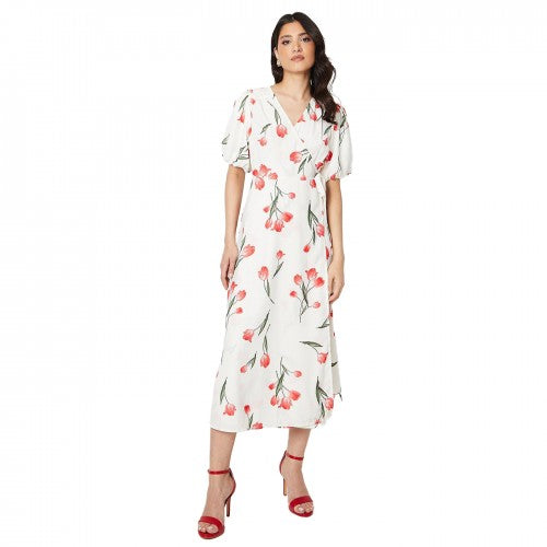 Front - Dorothy Perkins Womens/Ladies Floral Wrap Puff Sleeve Midi Dress