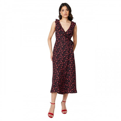 Front - Dorothy Perkins Womens/Ladies Ditsy Print Frill Neck Midi Dress
