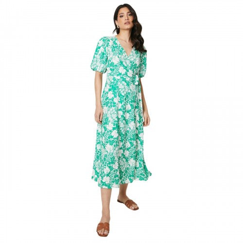 Front - Dorothy Perkins Womens/Ladies Ditsy Print Wrap Puff Sleeve Midi Dress
