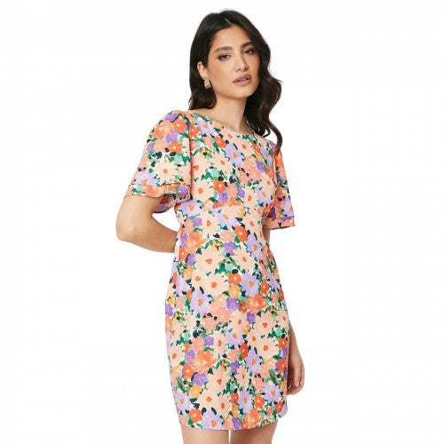 Front - Dorothy Perkins Womens/Ladies Floral Empire Seam Angel Sleeve Mini Dress