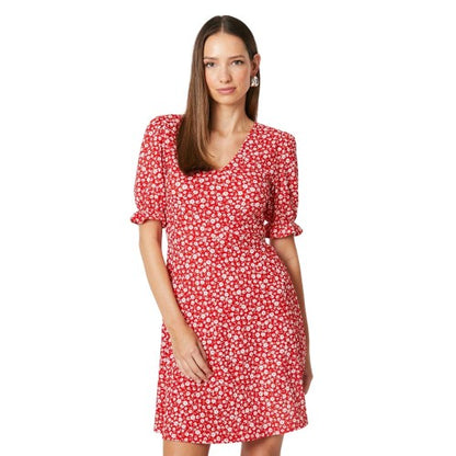 Front - Dorothy Perkins Womens/Ladies Ditsy Print V Neck Short-Sleeved Mini Dress