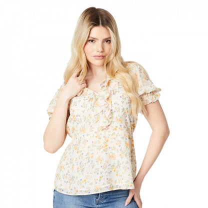 Front - Dorothy Perkins Womens/Ladies Ditsy Print Frill Neck Puff Sleeve Blouse