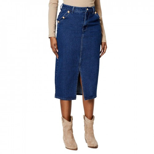 Front - Dorothy Perkins Womens/Ladies Denim Military Button Midi Skirt