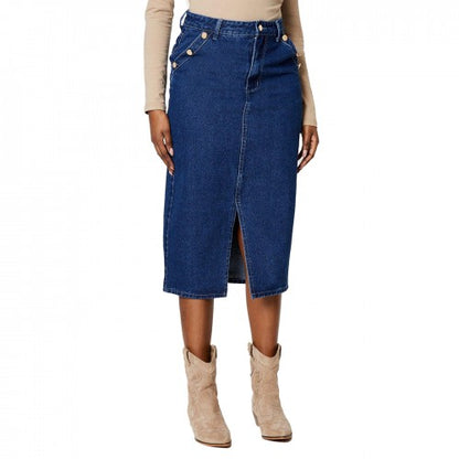 Front - Dorothy Perkins Womens/Ladies Denim Military Button Midi Skirt