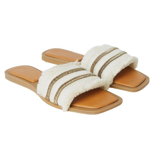 Front - Faith Womens/Ladies Mina Fringe Flat Mule Sandals