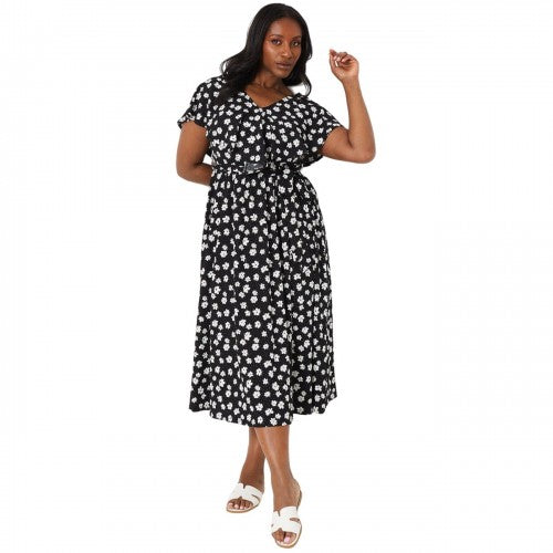 Front - Dorothy Perkins Womens/Ladies Ditsy Print Curved Ruffle Midi Dress