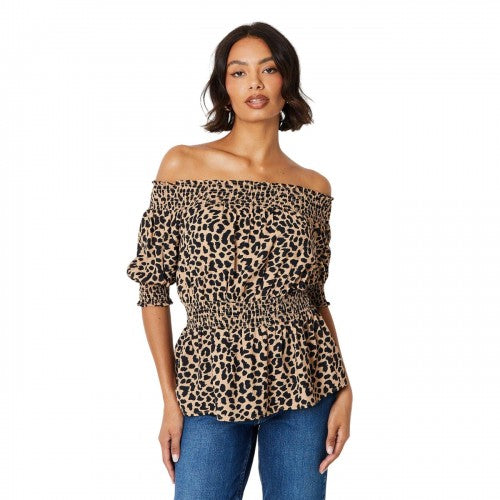 Front - Dorothy Perkins Womens/Ladies Leopard Print Bardot Top