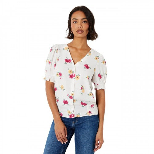 Front - Dorothy Perkins Womens/Ladies Floral Button Through Puff Sleeve Top