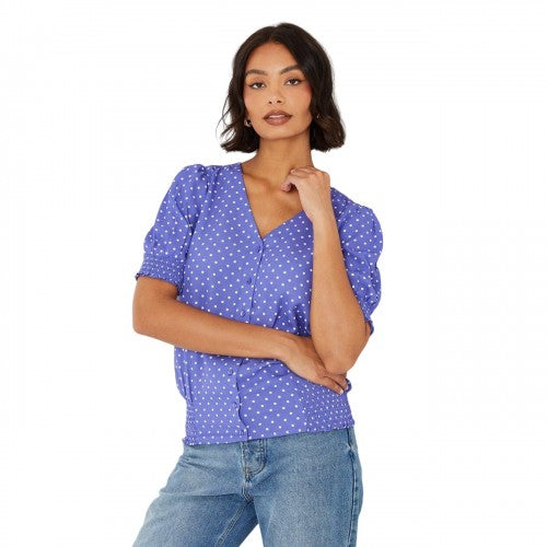 Front - Dorothy Perkins Womens/Ladies Spotted Button Through Puff Sleeve Top