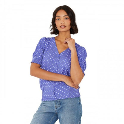Front - Dorothy Perkins Womens/Ladies Spotted Button Through Puff Sleeve Top