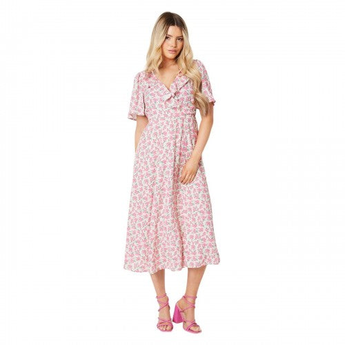 Front - Dorothy Perkins Womens/Ladies Ditsy Print Frill Neck Angel Sleeve Midi Dress