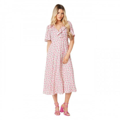 Front - Dorothy Perkins Womens/Ladies Ditsy Print Frill Neck Angel Sleeve Midi Dress