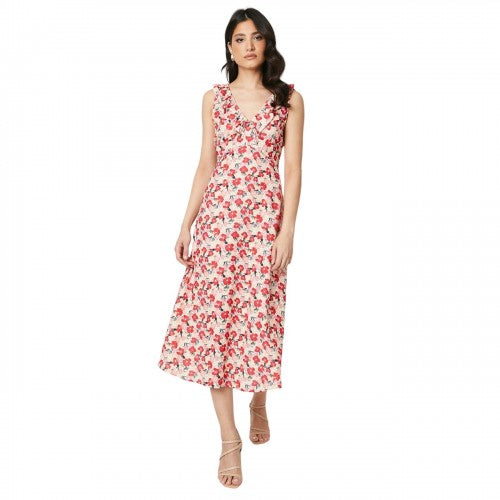 Front - Dorothy Perkins Womens/Ladies Ditsy Print V Neck Frill Midi Dress