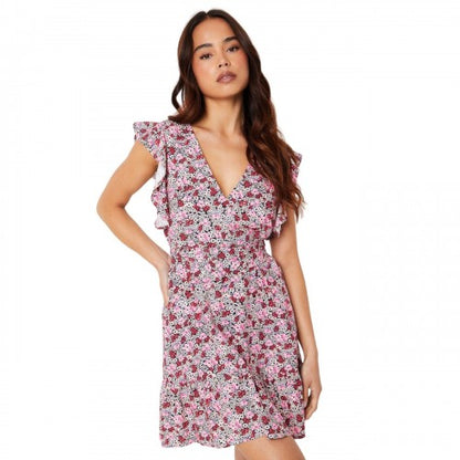 Front - Dorothy Perkins Womens/Ladies Waist Tie Petite Frill Mini Dress