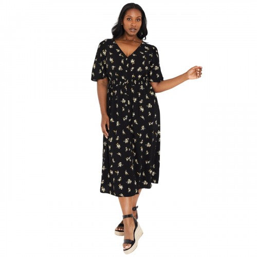 Front - Dorothy Perkins Womens/Ladies Ditsy Print Button Front Curved Midi Dress