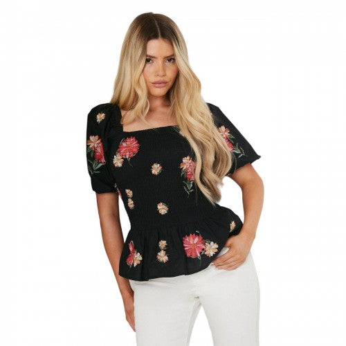 Front - Dorothy Perkins Womens/Ladies Embroidered Shirred Bodice Blouse