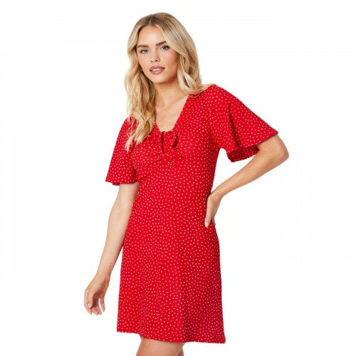 Front - Dorothy Perkins Womens/Ladies Ruched Front Petite Angel Sleeve Mini Dress