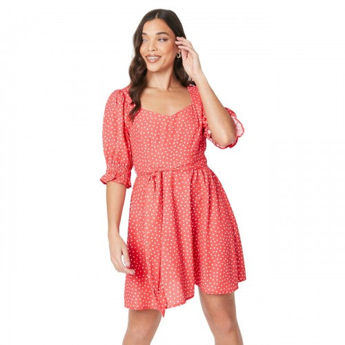 Front - Dorothy Perkins Womens/Ladies Spotted Sweetheart Petite Puff Sleeve Mini Dress