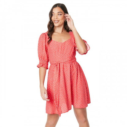Front - Dorothy Perkins Womens/Ladies Spotted Sweetheart Petite Puff Sleeve Mini Dress