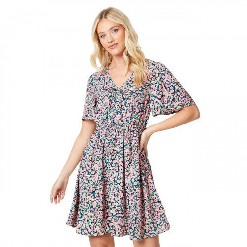 Front - Dorothy Perkins Womens/Ladies Ditsy Print Front Tie Mini Dress