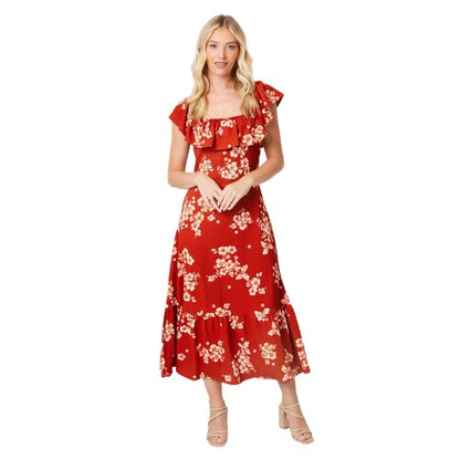 Front - Dorothy Perkins Womens/Ladies Floral Frill Detail Midi Dress