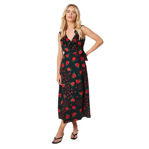 Front - Dorothy Perkins Womens/Ladies Floral Frill Neck Petite Midi Dress
