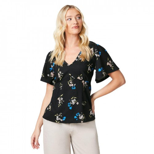 Front - Dorothy Perkins Womens/Ladies Floral V Neck Flutter Top