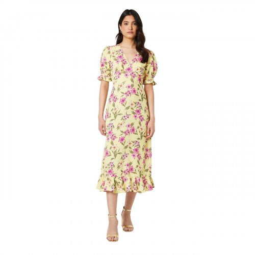 Front - Dorothy Perkins Womens/Ladies Floral V Neck Puff Sleeve Midi Dress