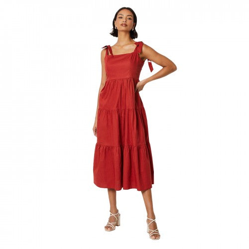Front - Dorothy Perkins Womens/Ladies Tiered Tie Shoulder Petite Midi Dress