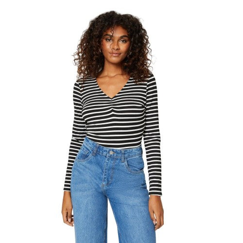 Front - Dorothy Perkins Womens/Ladies Stripe Ruched Front Long-Sleeved Top