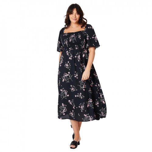 Front - Dorothy Perkins Womens/Ladies Floral Shirred Bodice Plus Midi Dress