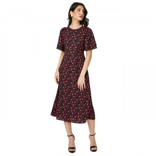 Front - Dorothy Perkins Womens/Ladies Ditsy Print Angel Sleeve Midi Dress
