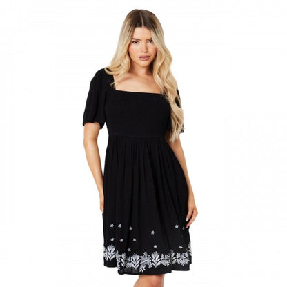 Front - Dorothy Perkins Womens/Ladies Embroidered Crinkle Square Neck Mini Dress