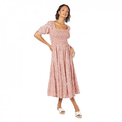 Front - Dorothy Perkins Womens/Ladies Tiered Shirred Bodice Puff Sleeve Midi Dress