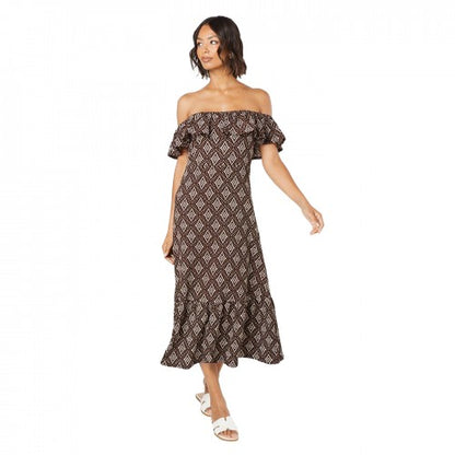 Front - Dorothy Perkins Womens/Ladies Tile Print Frill Detail Midi Dress